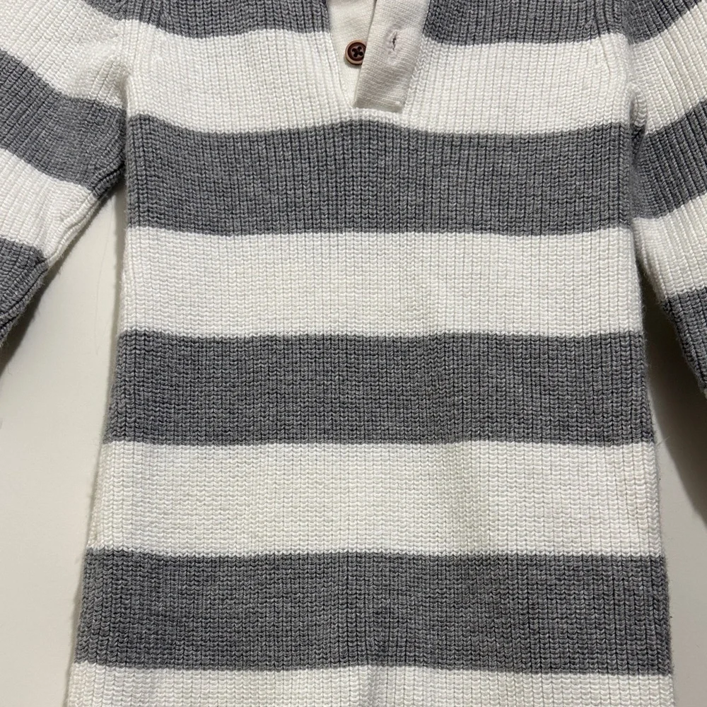 Janie and Jack Gray and White Striped Footie